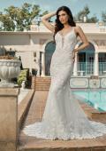Picture of: Plunge Neck Lace Trumpet Gown with Criss Cross Back in IIII, Style: B1100, Detail Picture 4, Landscape