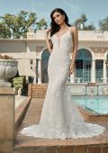 Picture of: Plunge Neck Lace Trumpet Gown with Criss Cross Back in IIII, Style: B1100, Detail Picture 5, Landscape