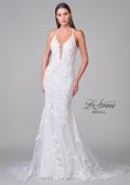Picture of: Plunge Neck Lace Trumpet Gown with Criss Cross Back in IIII, Style: B1100, Detail Picture 6