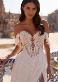 Picture of: Off-the-Shoulder 3D Lace A-Line Wedding Dress with Slit in IIIII, Style: B1486, Detail Picture 3