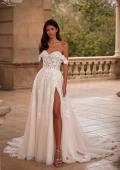 Picture of: A Line Tulle and Lace Wedding Dress with Slit and Off the Shoulder Straps in IIINI, Style: B1341, Main Picture
