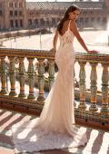Picture of: Lace Fit-and-Flare Wedding Dress with Spaghetti Straps in IIINI, Style: B1470, Back Picture