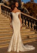 Picture of: Mermaid Lace Wedding Gown with Illusion Long Sleeves and Off the Shoulder Top in IIINI, Style: B1331, Detail Picture 3