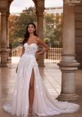 Picture of: A Line Tulle and Lace Wedding Dress with Slit and Off the Shoulder Straps in IIINI, Style: B1341, Detail Picture 3