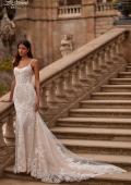 Picture of: Long Lace Mermaid Wedding Gown with Modified Scoop Neck and Corset Back in IINI, Style: B1335, Back Picture