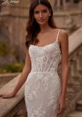 Picture of: Long Lace Mermaid Wedding Gown with Modified Scoop Neck and Corset Back in IINI, Style: B1335, Detail Picture 2