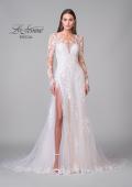 Picture of: Illusion Long Sleeve Gown with Slit and Beautiful Lace Neckline in ILII, Style: B1225, Detail Picture 13