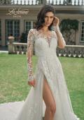 Picture of: Illusion Long Sleeve Gown with Slit and Beautiful Lace Neckline in ILII, Style: B1225, Detail Picture 1