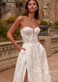 Picture of: Strapless A Line Lace Wedding Dress with Corset Style Bodice and Deep V in WIIII, Style: B1356, Detail Picture 1
