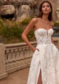 Picture of: Strapless A Line Lace Wedding Dress with Corset Style Bodice and Deep V in WIIII, Style: B1356, Detail Picture 5, Landscape