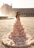 Picture of: Strapless Corset Ball Gown Wedding Dress with Tiered Ruffle Skirt in blush, Style: B1443, Back Picture