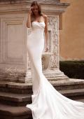 Picture of: Modern Fitted Satin Wedding Dress with Criss Cross Bodice in Ivory, Style: B1413, Main Picture