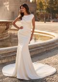 Picture of: Cap Sleeve Satin Fit and Flare Wedding Dress in ivory, Style: B1447, Main Picture