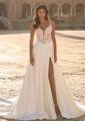 Picture of: Modern Lace and Satin A-Line Wedding Dress with Slit in ivory, Style: B1477, Main Picture