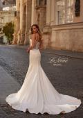 Picture of: Bold Satin Wedding Dress with Corset Bodice and Mermaid Skirt in ivory, Style: B1408, Back Picture