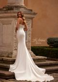 Picture of: Modern Fitted Satin Wedding Dress with Criss Cross Bodice in Ivory, Style: B1413, Back Picture
