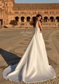 Picture of: Mikado A-Line Bridal Gown with Slit and Train in ivory, Style: B1430, Back Picture