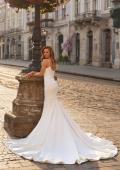 Picture of: Scoop Neck Satin Fit and Flare Wedding Dress in ivory, Style: B1453, Back Picture