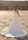 Picture of: Modern Lace and Satin A-Line Wedding Dress with Slit in ivory, Style: B1477, Back Picture
