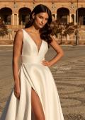 Picture of: Mikado A-Line Bridal Gown with Slit and Train in ivory, Style: B1430, Detail Picture 1