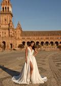 Picture of: Mikado A-Line Bridal Gown with Slit and Train in ivory, Style: B1430, Detail Picture 3