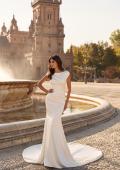 Picture of: Cap Sleeve Satin Fit and Flare Wedding Dress in ivory, Style: B1447, Detail Picture 3