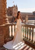 Picture of: Simple Satin Fit and Flare Wedding Dress with Bow Train in ivory, Style: B1488, Detail Picture 3