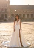 Picture of: Modern Lace and Satin A-Line Wedding Dress with Slit in ivory, Style: B1477, Detail Picture 4