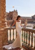 Picture of: Simple Satin Fit and Flare Wedding Dress with Bow Train in ivory, Style: B1488, Detail Picture 4