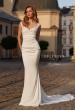 Picture of: Ruched Jersey Fit and Flare Wedding Dress with Cap Straps in ivory, Style: J2293, Main Picture