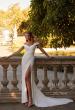 Picture of: Off the Shoulder Luxe Jersey Dress with Ruched Bodice and Illusion Lace Back in ivory, Style: J2181, Main Picture