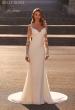 Picture of: Luxe Jersey Wedding Dress with Illusion Lace Long Sleeves and Draped Neckline in ivory, Style: J2220, Back Picture