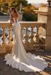 Picture of: Stunning Crepe Jersey Gown with Unique Back Detail and Bustier Top in ivory, Style: J2225, Back Picture