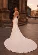 Picture of: Fitted Luxe Jersey Wedding Dress with Corset Top and Slit in ivory, Style: J2230, Back Picture