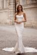 Picture of: Ruched Lux Jersey Wedding Dress with Pearl Rhinestone Neckline and Straps in Ivory, Style: J2284, Back Picture