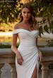 Picture of: Off the Shoulder Luxe Jersey Dress with Ruched Bodice and Illusion Lace Back in ivory, Style: J2181, Detail Picture 1