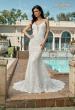 Picture of: Plunge Neck Lace Trumpet Gown with Criss Cross Back in IIII, Style: B1100, Back Picture