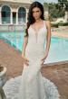 Picture of: Plunge Neck Lace Trumpet Gown with Criss Cross Back in IIII, Style: B1100, Detail Picture 1