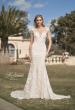 Picture of: Illusion Lace Gown with Trumpet Skirt and Buttons in ILB, Style: B1074, Main Picture
