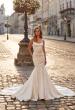 Picture of: Scoop Neck Satin Fit and Flare Wedding Dress in ivory, Style: B1453, Main Picture