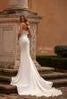 Picture of: Modern Fitted Satin Wedding Dress with Criss Cross Bodice in Ivory, Style: B1413, Back Picture
