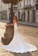 Picture of: Scoop Neck Satin Fit and Flare Wedding Dress in ivory, Style: B1453, Back Picture