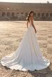 Picture of: Modern Lace and Satin A-Line Wedding Dress with Slit in ivory, Style: B1477, Back Picture