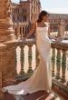 Picture of: Simple Satin Fit and Flare Wedding Dress with Bow Train in ivory, Style: B1488, Back Picture
