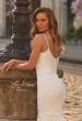 Picture of: Scoop Neck Satin Fit and Flare Wedding Dress in ivory, Style: B1453, Detail Picture 2