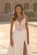 Picture of: Modern Lace and Satin A-Line Wedding Dress with Slit in ivory, Style: B1477, Detail Picture 2
