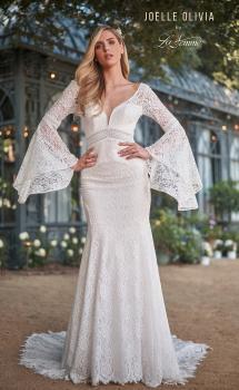 Picture of: Bell Sleeve Lace Gown with Illusion Waist in WIII, Style: J2093, Main Picture