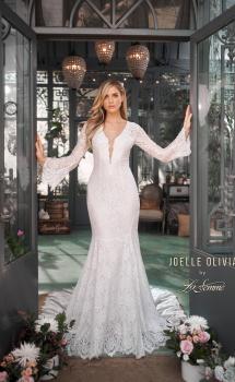 Picture of: Plunge Neck Lace Dress with Bell Sleeves in WIII, Style: J2094, Main Picture