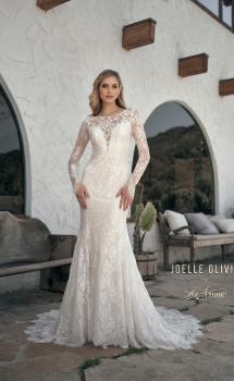 Picture of: Sheer Lace Long Sleeve Gown with Open Back in WIIII, Style: J2092, Main Picture