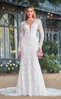 Picture of: Long Sleeve Lace Wedding Gown with Criss Cross Straps in WIIII, Style: J2095, Main Picture